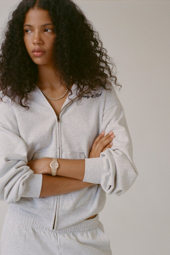 Sporty Rich Signature Logo Embroidered Zip Hoodie