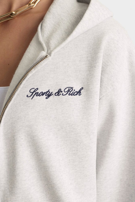 Sporty Rich Signature Logo Embroidered Zip Hoodie