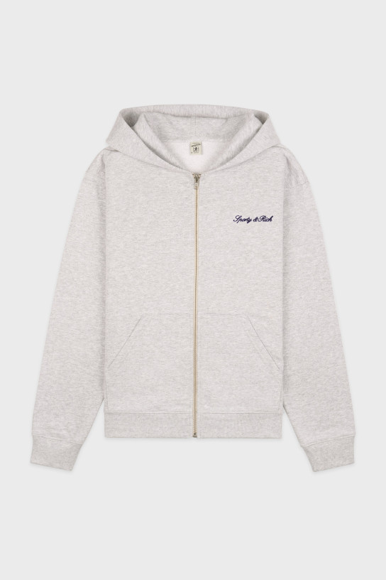 Sporty Rich Signature Logo Embroidered Zip Hoodie