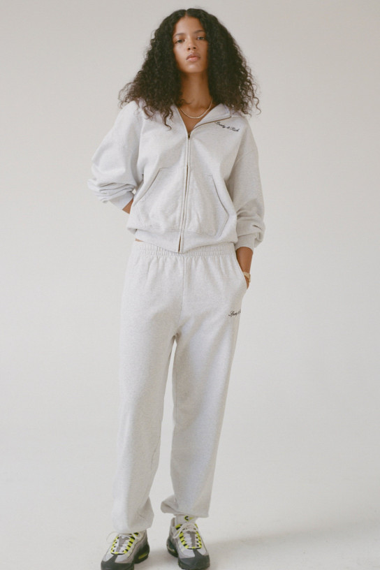 Sporty Rich Signature Logo Embroidered Zip Hoodie